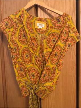Maeve Yellow Medallion Tie-Front Blouse